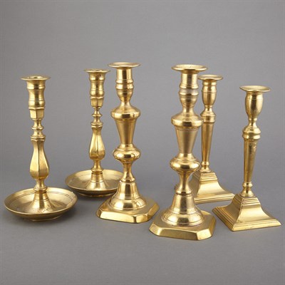 Lot 127 - Three Pairs of Brass Candlesticks Height of...
