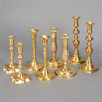 Lot 241 - Four Pairs of Brass Candlesticks Height of...