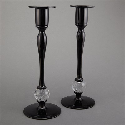 Lot 116 - Pair of Art Deco Style Black and Bubbled Glass...