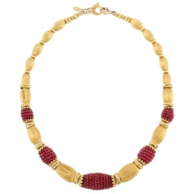 Lot 1029 - Gold and Ruby Bead Necklace