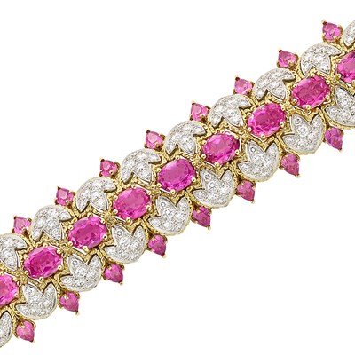 Lot 390 - Gold, Platinum, Pink Tourmaline and Diamond Bracelet, Hammerman Brothers