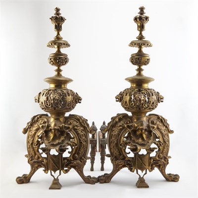 Lot 436 - Pair of Renaissance Style Gilt-Metal Andirons...