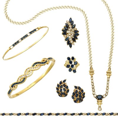Lot 1375 - Group of Gold, Sapphire and Diamond Jewelry