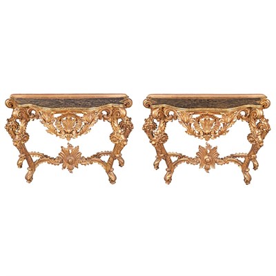 Lot 664 - Pair of Louis XV Style Giltwood Consoles Third...