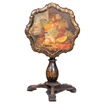 Lot 515 - Victorian Painted Papier Mache Tilt-Top...