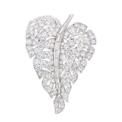 Lot 313 - Platinum and Diamond Shoulder Leaf Brooch, Possibly by Paul Flato
