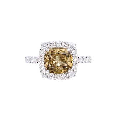 Lot 3365 - White Gold, Colored Diamond and Diamond Ring
