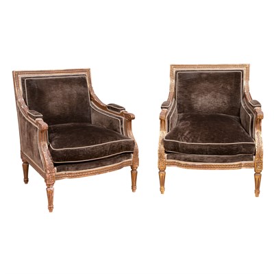 Lot 477 - Pair of Louis XVI Style Upholstered Giltwood...