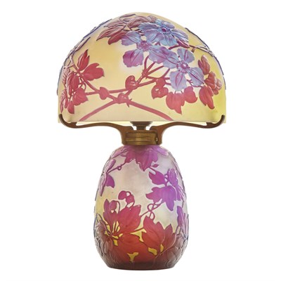 Lot 567 - Galle Cameo Glass Clematis Lamp Early 20th...