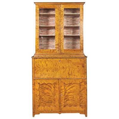 Lot 196 - Northern European Maple Secretaire Bookcase...