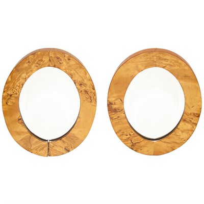 Lot 200 - Pair of Continental Birch Mirrors Each beveled...