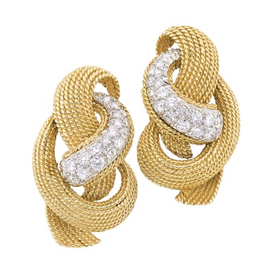 Lot 287 - Pair of Gold, Platinum and Diamond Earclips