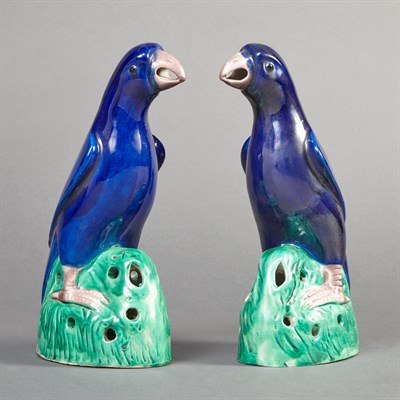 Lot 212 - Pair of Chinese Blue Glazed Porcelain Figures...