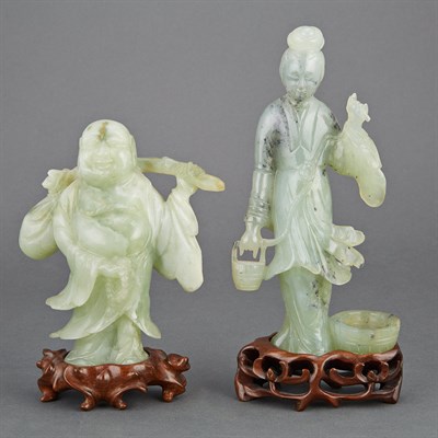 Lot 416 - Chinese Green Hardstone Figure of Guanyin;...