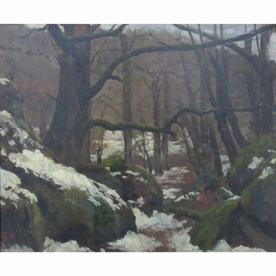 Lot 15 - Follower of Gustave Courbet Snowy Woods Bears...