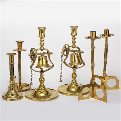 Lot 214 - Group of Six Brass Candlesticks Some 19th...