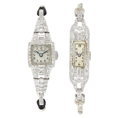 Lot 1416 - Two Lady's White Gold, Diamond and Cord Wristwatches