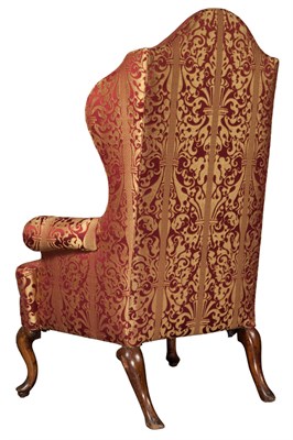 Lot 173 - Queen Anne Upholstered Walnut Wing Armchair