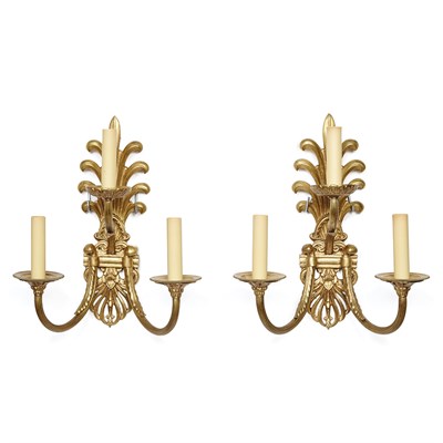 Lot 82 - Pair of Empire Style Gilt-Metal Three-Light...