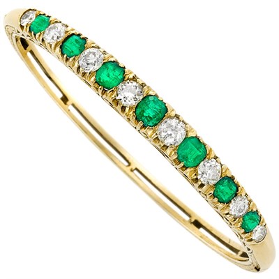 Lot 49 - Antique Gold, Emerald and Diamond Bangle Bracelet