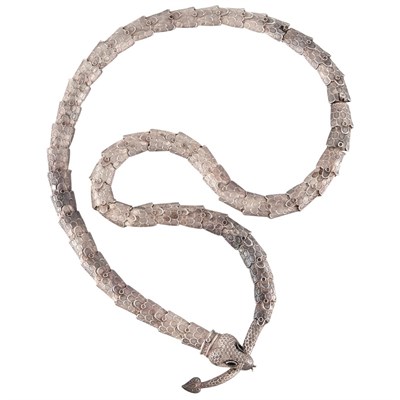 Lot 225 - Mexican Sterling Silver and Black Enamel Snake Necklace
