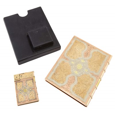 Lot 223 - Tricolor Low Karat Gold Cigarette Case and Lighter