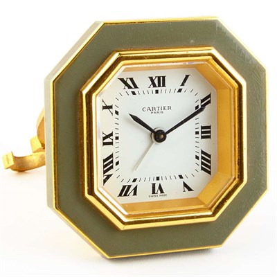 Lot 219 - Gilt-Metal and Enamel Alarm Desk Clock, Cartier, Paris