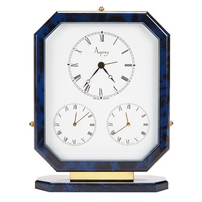 Lot 220 - Gilt-Metal and Simulated Blue Hardstone Alarm Desk Clock, Asprey