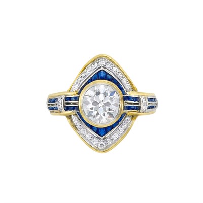 Lot 3087 - Platinum, Gold, Diamond and Sapphire Ring