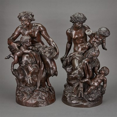 Lot 494 - Two Bronze Bacchanalian Groups of a Male or...
