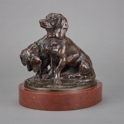 Lot 549 - Bronze Group of Two Hunting Dogs After a model...