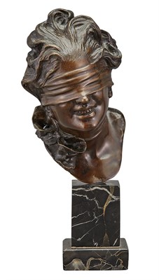 Lot 359 - Continental Bronze Bust of a Blindfolded Woman...