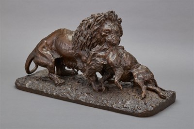 Lot 162 - French Bronze Group of Lion Attacking a Wild...