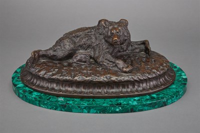 Lot 399 - Russian Style Bronze Resting Bear on a...
