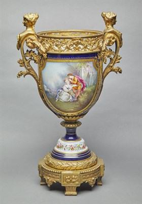 Lot 364 - Sevres Style Gilt-Bronze Mounted Cobalt Ground...