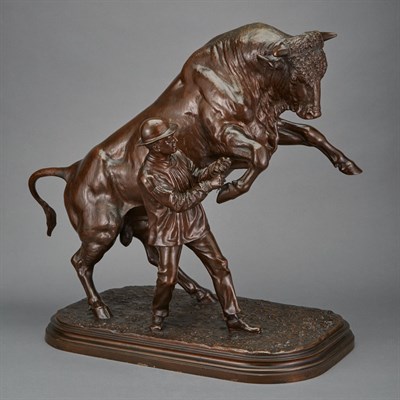 Lot 233 - Bronze Figure of a Rearing Bull and Handler...
