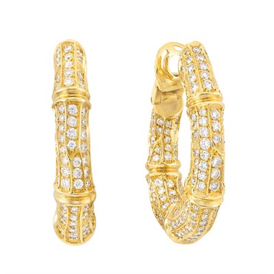 Lot 22 - Pair of Gold and Diamond Hoop Earclips, Cartier, France