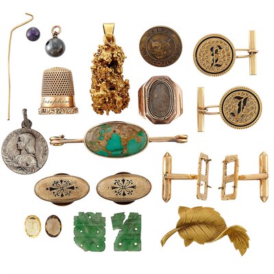 Lot 1443 - Group of Gold, Low Karat Gold, Gold-filled and Metal Jewelry Items and Fragments
