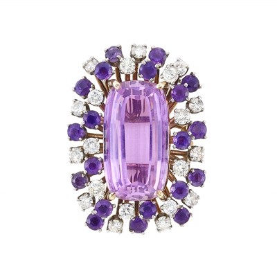 Lot 1014 - Gold, Kunzite, Diamond and Amethyst Ring