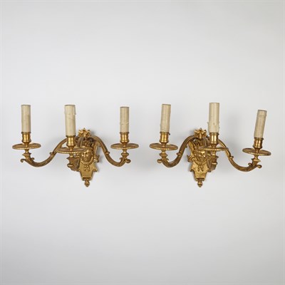 Lot 412 - Pair of Louis XIV Style Gilt-Metal Three-Light...