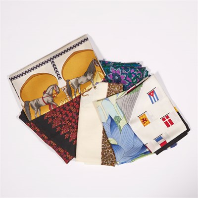 Lot 633 - Group of Seven Hermes Scarves Together with a...