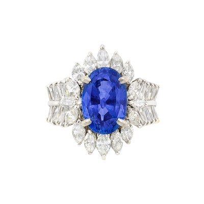 Lot 3256 - Two-Color Gold, Sapphire and Diamond Ring