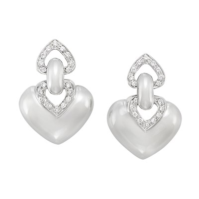 Lot 3236 - Pair of White Gold, Diamond 'Doppio Cuore' Earrings, Bulgari