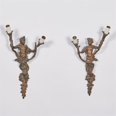 Lot 220 - Pair of Rococo Style Bronze Figural Two-Light...