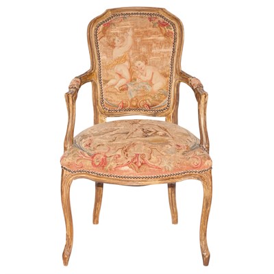 Lot 619 - Pair of Louis XV Style Aubusson Upholstered...