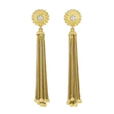 Lot 3352 - Pair of Gold and Diamond Fringe Earrings