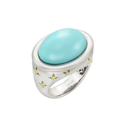 Lot 3282 - White Gold, Turquoise and Colored Diamond Ring