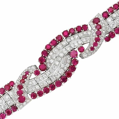 Lot 304 - Platinum, Diamond and Ruby Bracelet