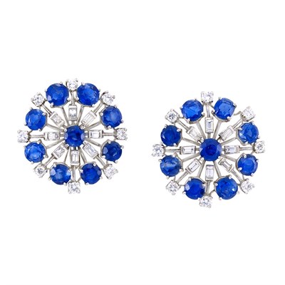 Lot 142 - Pair of Platinum, Sapphire and Diamond Earclips/Clips Combination