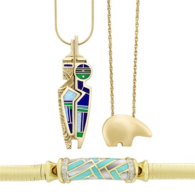 Lot 49 - Group of Gold, Diamond, Inlaid Opal, Mother-of-Pearl and Hardstone Jewelry